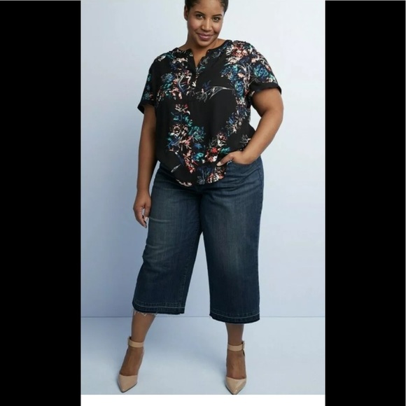 EVRI Women's Plus Size 24W Wide-Leg Crop Jeans - Picture 1 of 8